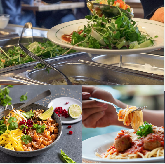 Varm lunsj buffet med salat og varme retter